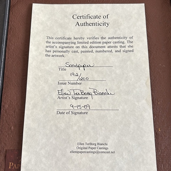 12.5 X 14.5 Sandpiper Original Art 192/200 certificate Auth EllenTerBorg Bianchi - Picture 8 of 8